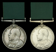 Volunteer Force Long Service Medal, E.VII.R. (2) (4385 Pte. W. G. Prangley. 2/V.B. Middx: Regt.; 936 Pte. A....