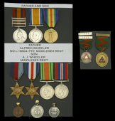 Family Group:

Three: Private A. Wheeler, Middlesex Regiment
Queen’s South Africa 1899-1902, 3 clasps, Cape...