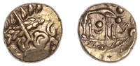 British Iron Age, ICENI, Uninscribed series, Stater, British Ja [Norfolk Wolf type], degraded head of Apollo right,...