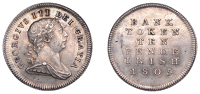 Bank of Ireland, Ten Pence, 1805, laureate bust of George III to right, front leaf under d of dei, rev. legend, edge...