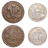 Co DUBLIN, Dublin, ‘Pro Bono’ ‘Shilling’, 1804, 4.22g/12h (D 9); together with Prattent’s ‘H.S. & Co’...