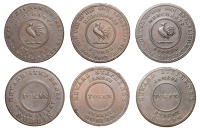 Co DUBLIN, Dublin, Edward Stephens, Pennies, 1813 (3), cock types, 14.36g/5h (W 1835), 14.44g/6h (W 1836), 14.76g/5h...