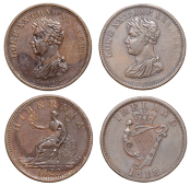 Co DUBLIN, Dublin, Edward Stephens, Pennies (2), 1818, 14.77g/6h (W 1845), 1822, 15.35g/12h (W 1846) [2]. First good...