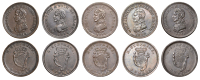Co DUBLIN, Dublin, Edward Stephens, Pennies (5), Wellington types, all 1814, 14.15g/6h (W 1859), 14.53g/6h,...