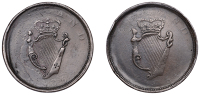 Not Local: perhaps related to the ‘St Patrick Apos 432’ series, Penny, 1806, crowned harp both sides, edge...