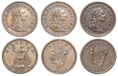 Not Local: ‘Luke XX Chap. XXV’ series, Pennies (3), 1818, 15.29g/6h (W 1915a), 1821, 15.11g/6h (W 1916), 1822,...