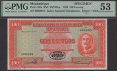 Banco Nacional Ultramarino, Mozambique, specimen 100 Escudos, 16 February 1950, serial number 000000, black De La...