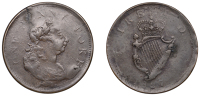 Not Local: ‘One Penny Token’, Penny, 1827, laureate bust of George III right, rev. crowned harp, edge plain,...