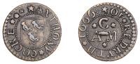 17th Century Tokens, CORNWALL, Redruth, Anthony Cocke, Farthing, 1666, 0.69g/12h (N 564; BW. 70). About very fine	...