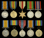 Five: Private R. E. West, Middlesex Regiment
British War and Victory Medals (2589 Pte. R. E. West. Midd’x R.);...