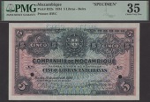 Companhia de Mocambique, specimen 5 Libras Esterlinas, 15 January 1934, no serial number, CANCELLED perforations and...
