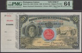 Banco Nacional Ultramarino, Portuguese Guinea, printers archival specimen 20 Mil Reis, 1 March 1909, serial number...
