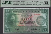 Banco Nacional Ultramarino, Portuguese Guinea, specimen 500 Escudos, 20 November 1958, serial number B000000,...