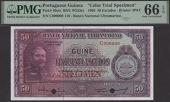 Banco Nacional Ultramarino, Portuguese Guinea, colour trial 50 Escudos, 30 June 1964, serial number C000000, red...