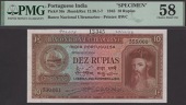 Banco Nacional Ultramarino, Portuguese India, printers archival specimen 10 Rupias, 29 November 1945, serial number...