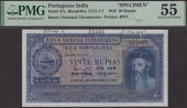 Banco Nacional Ultramarino, Portuguese India, printers archival specimen 20 Rupias, 29 November 1945, serial number...