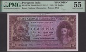 Banco Nacional Ultramarino, Portuguese India, printers archival 100 Rupees, 29 November 1945, serial number range...