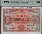 Banco Nacional Ultramarino, St Thomas & Prince, printers archival specimen 50 Escudos, 21 March 1944, serial number...