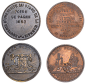 France, PARIS, Magasin de la Monnaie de Paris, 1767, a bronze Token by C. N. Roettiers, coining material on table,...