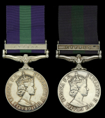General Service 1918-62, 1 clasp, Cyprus (2) (23421531 Pte. B. J. S. Thornton. Mx.; 23236476 Pte. D. Wilson. Mx.)...