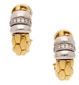 A pair of bicolour diamond ear clips by FOPE, of polished brick-link design, highlighted with a band of...