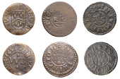 17th Century Tokens, SOMERSET, Beckington, Will Boyne, Farthing, 1657, 0.64g/12h (N –; D 39A); Rich Giles,...