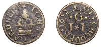 17th Century Tokens, SOMERSET, Cheddar, John Gardner, Farthing, 1652, 1.00g/6h (N 4014; BW. 101). Fair to fine,...