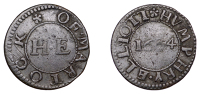 17th Century Tokens, SOMERSET, Martock, Humphry Elliott, Farthing, 1664, 1.16g/6h (N 4078; BW. 180). About fine; the...