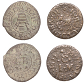 17th Century Tokens, SOMERSET, Montacute, Jane Blatchford, Farthing, 1.14g/12h (N 4088; BW. 194); John Clother,...