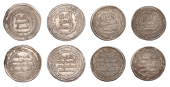 Umayyad, temp. al-Walid I, Dirhams (4), Damascus, 99h, 3.00g/12h, Wasit (3), 113h, 2.89g/5h, 124h, 2.84g/3h, 127h,...