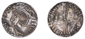 Hiberno-Scandinavian Period, Phase III, Penny, bust left, hooked nose and wedge lips, rev. long voided cross with...