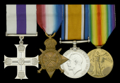 A Great War ‘Gallipoli’ M.C. group of four awarded to Captain H. F. L. Hugo, Royal Army Medical Corps, who...
