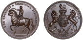 Medallions, Orange Association, 1690 [struck c. 1800], a bronze medal by W. Mossop, William III on horseback left,...
