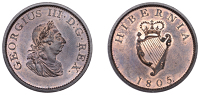 George III (1760-1820), Soho coinage, Proof Halfpenny, 1805 (S 6621). Good extremely fine, much original colour...