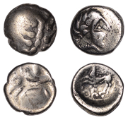 Continental Iron Age, GAUL, Carnutes, ‘white gold’ Quarter-Stater, laureate head of Apollo right, rev. horse...
