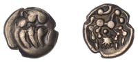 Continental Iron Age, GAUL, Remi, Quarter-Stater, à la mèche type, craw pattern, rev. horse bounding right, pellet...