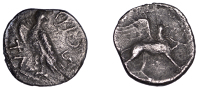 British Iron Age, Catuvellauni, Tasciovanus, Unit, eagle standing left, tascio around, rev. griffin right,...