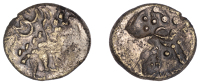 British Iron Age, TRINOVANTES, Uninscribed Issues, Stater, British G [Early Clacton type], devolved head of Apollo...