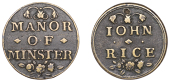 18th Century Tokens, KENT, Minster, John Rice, brass check, 25mm, 6.80g/6h (George 5; N 2684; W 2576; D & W 307/61)....