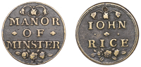 18th Century Tokens, KENT, Minster, John Rice, brass check, 25mm, 6.80g/6h (George 5; N 2684; W 2576; D & W 307/61)....