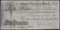 Berwick Bank, for Surtees’s, Burdon, Brandling & Embleton, £5, 1 March 1803, serial number C185, signed by Aubone...