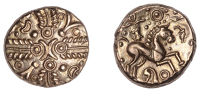 British Iron Age, CATUVELLAUNI, Tasciovanus (c. 25 BC - AD 10), gold Stater, ‘Hidden Faces’ type, cruciform...