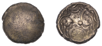British Iron Age, EAST WILTSHIRE, Uninscribed issues, base gold Stater, Savernake Forest type, plain field, rev....
