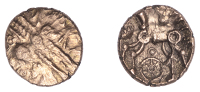 British Iron Age, EAST WILTSHIRE, Uninscribed issues, gold Quarter-Stater, Whiltshire wheels type, degraded wreath...