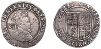 James I (1603-1625), Second coinage, Shilling, mm. rose, third bust, 6.02g/8h (N 2099; S 2654). On an irregular but...