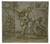 FRANCE, Les attrapeurs d'oiseaux [The Bird Catchers], c. 1900, a large uniface cast bronze plaque by T.-A. Steinlen,...