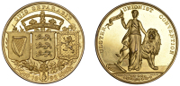 Medallions, Ulster Unionist Convention, 1892, a gilt-bronze medal by Gibson & Co., Hibernia standing, lion behind,...