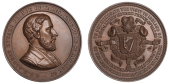 Medallions, Visit of Prince of Wales to Ireland, 1868, a copper medal by F.H. Mares, bust right, rev. Irish harp on...