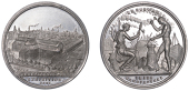 Medallions, Exhibition of Irish Art and Manufactures, Dublin, 1882, a white metal medal by J. Woodhouse, aerial view...