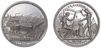 Medallions, Exhibition of Irish Art and Manufactures, Dublin, 1882, a white metal medal by J. Woodhouse, aerial view...